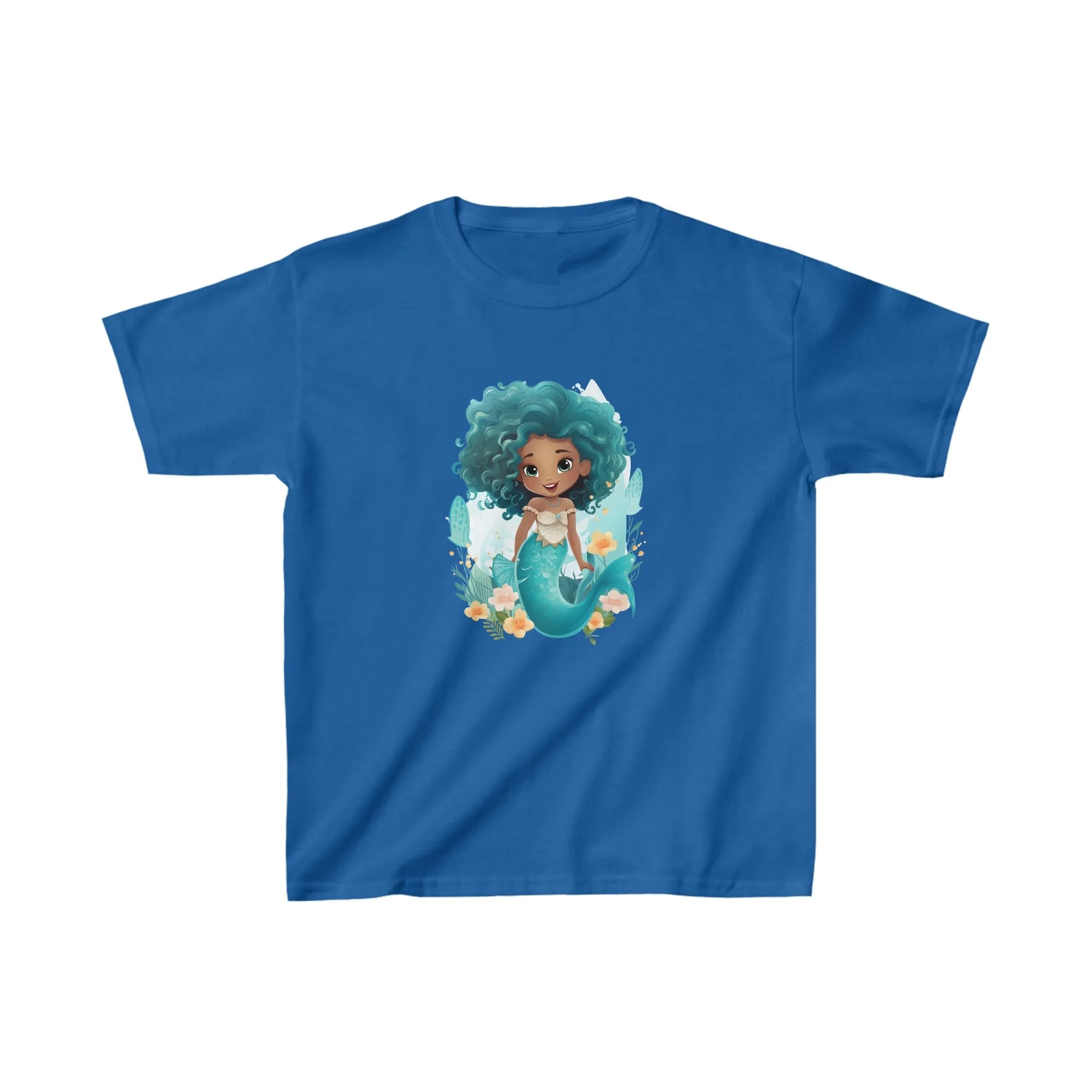 Cute Mermaid Design Kids Heavy Cotton Tee - Handmade Mandala Art