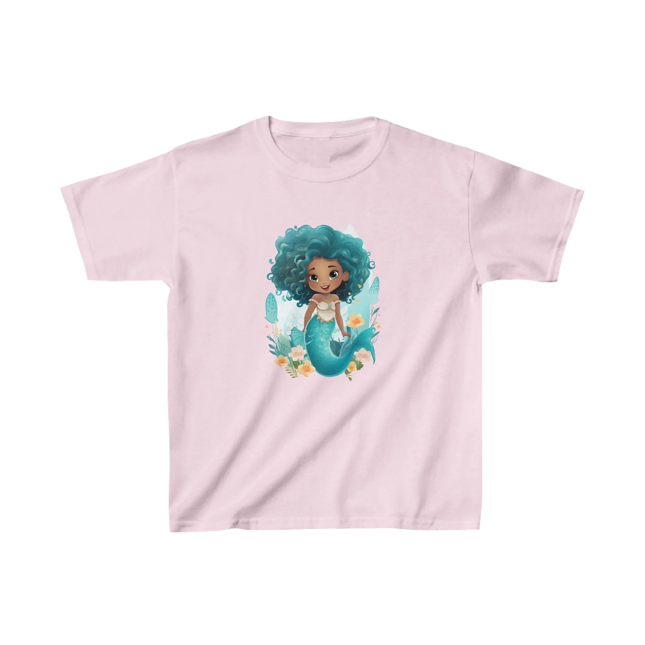 Cute Mermaid Design Kids Heavy Cotton Tee - Handmade Mandala Art