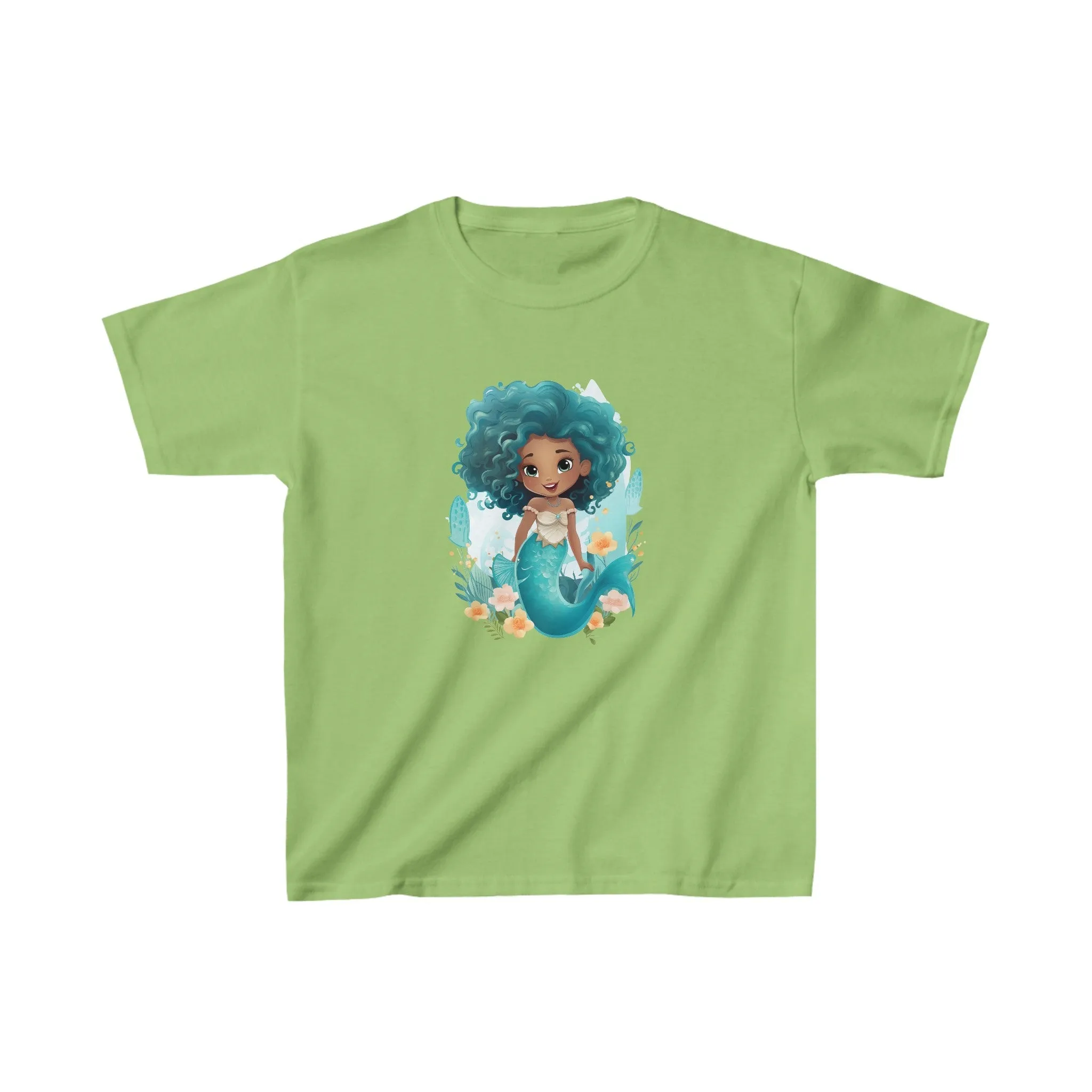 Cute Mermaid Design Kids Heavy Cotton Tee - Handmade Mandala Art