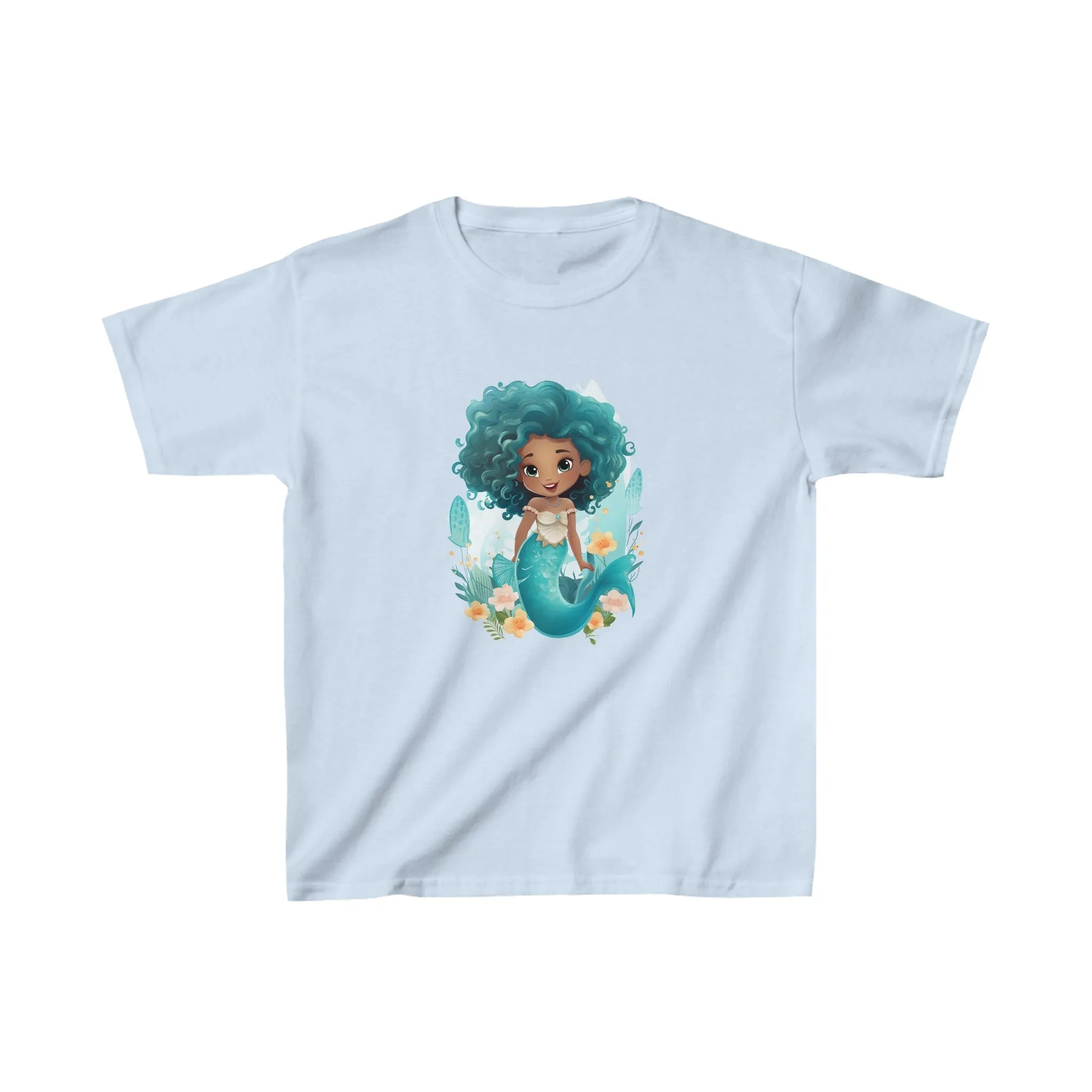 Cute Mermaid Design Kids Heavy Cotton Tee - Handmade Mandala Art