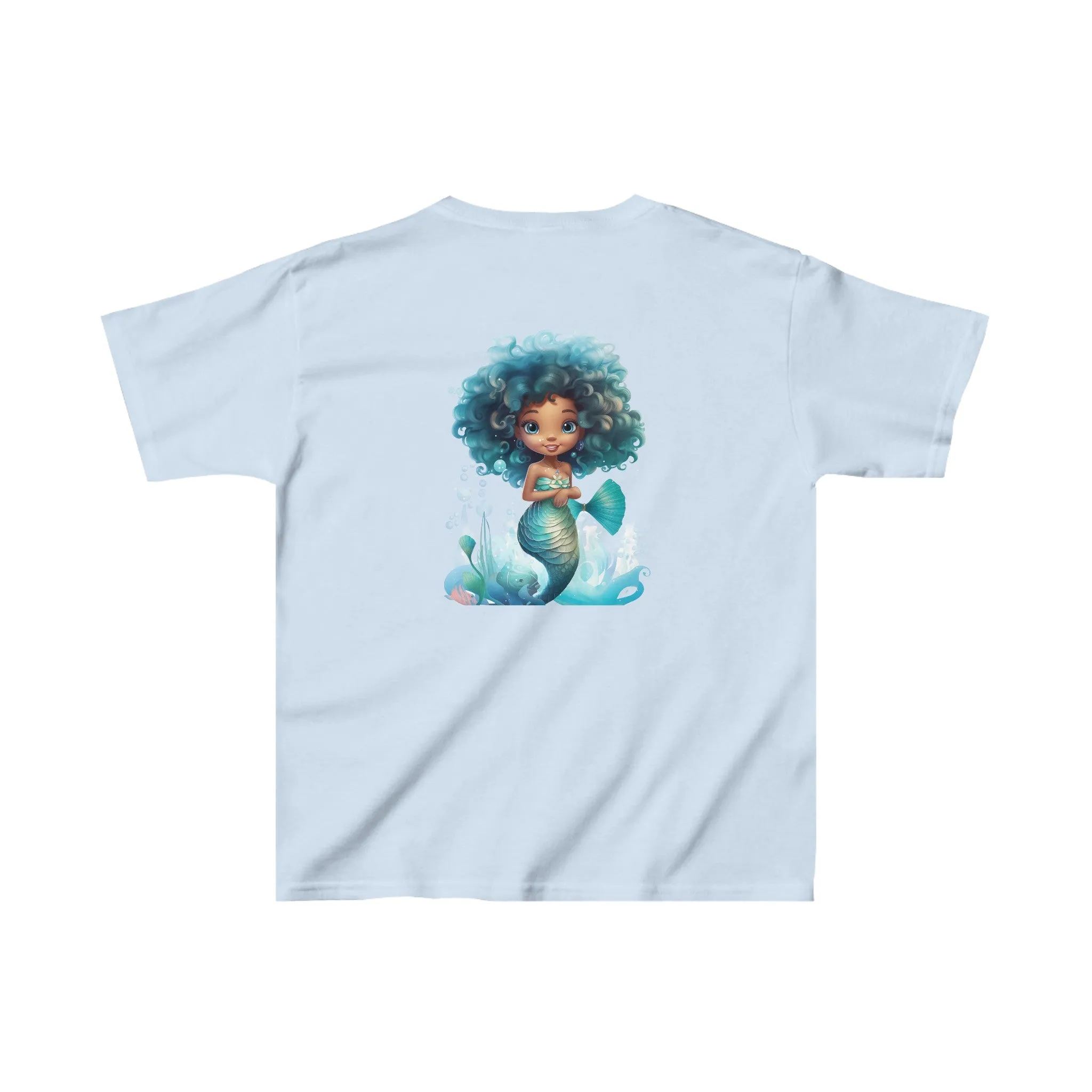 Cute Mermaid Design Kids Heavy Cotton Tee - Handmade Mandala Art