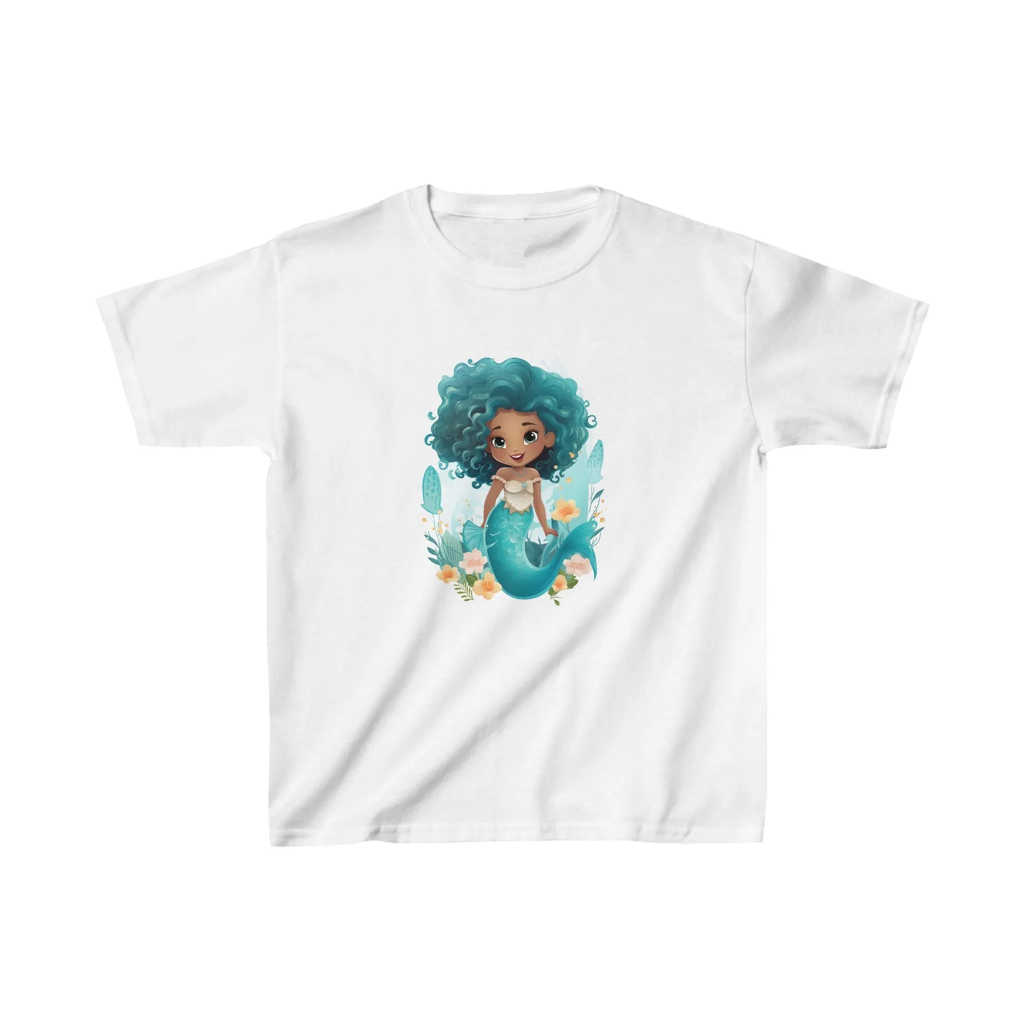Cute Mermaid Design Kids Heavy Cotton Tee - Handmade Mandala Art
