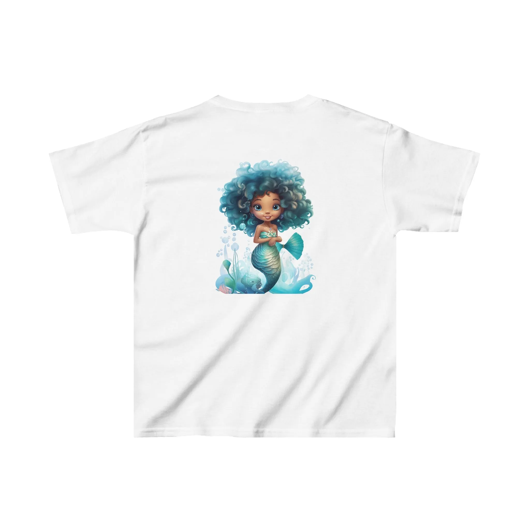 Cute Mermaid Design Kids Heavy Cotton Tee - Handmade Mandala Art