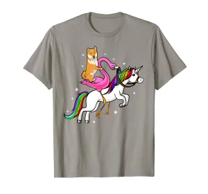Cute Shiba Inu Riding Flamingo Unicorn Mother Day Shirt
