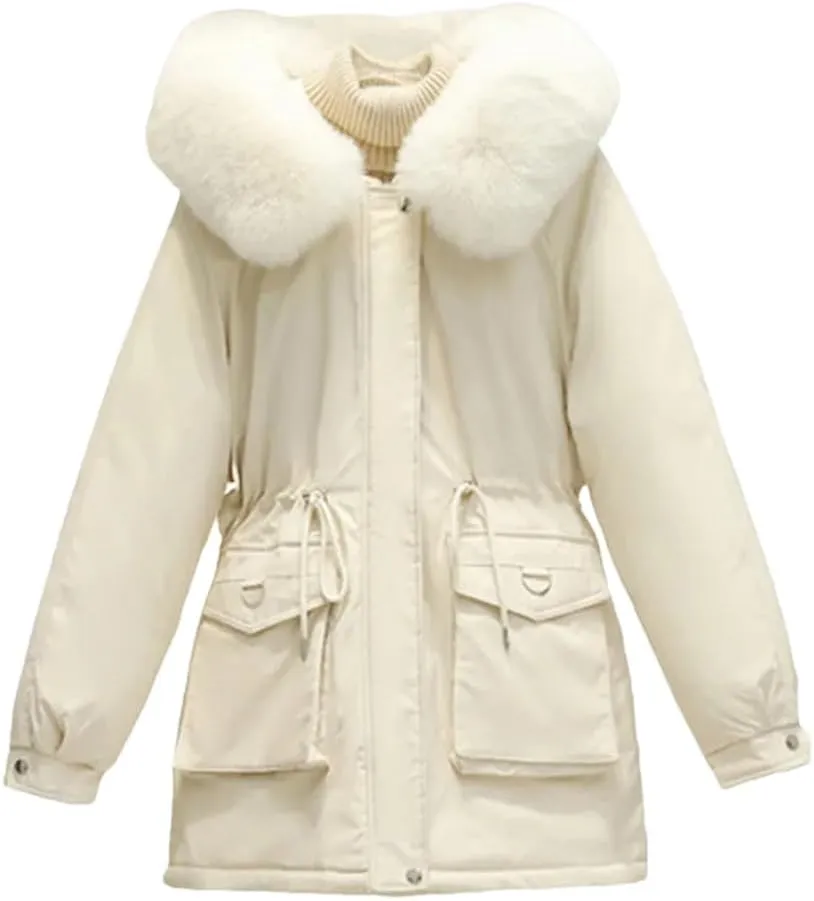 DBFBDTU Women Winter Hooded Coat Warm Cotton Padded Jackets Parkas Fleece Overcoat