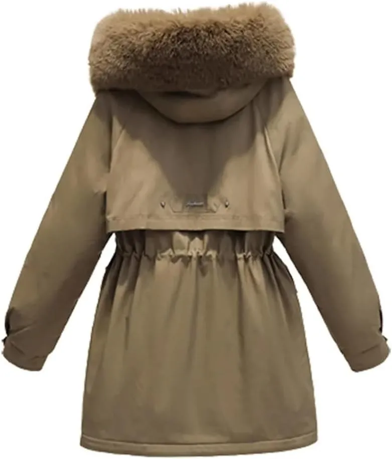 DBFBDTU Women Winter Hooded Coat Warm Cotton Padded Jackets Parkas Fleece Overcoat