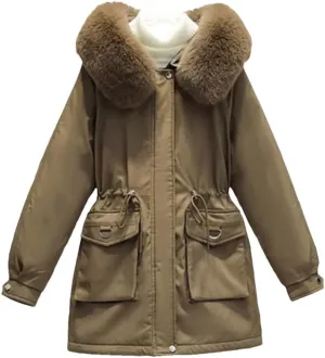 DBFBDTU Women Winter Hooded Coat Warm Cotton Padded Jackets Parkas Fleece Overcoat