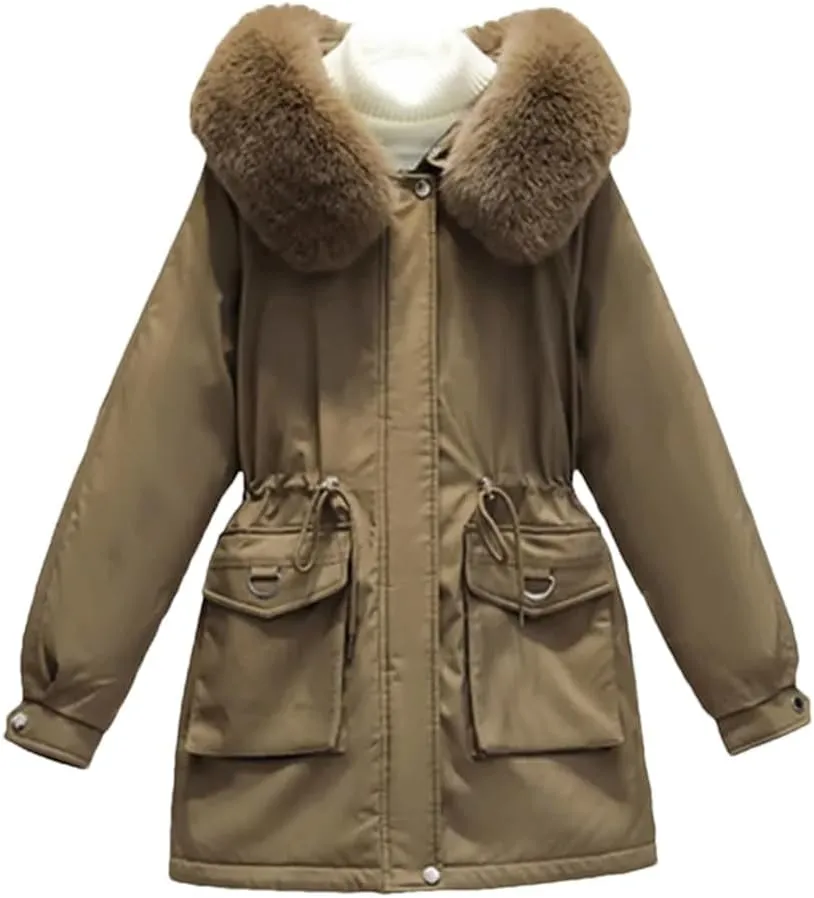 DBFBDTU Women Winter Hooded Coat Warm Cotton Padded Jackets Parkas Fleece Overcoat