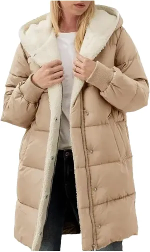 Dcvmvmn Women's Casual Down Jacket Thick Fleece Hooded Cotton Padded Coat Mid-Length Cotton Outwear Khaki