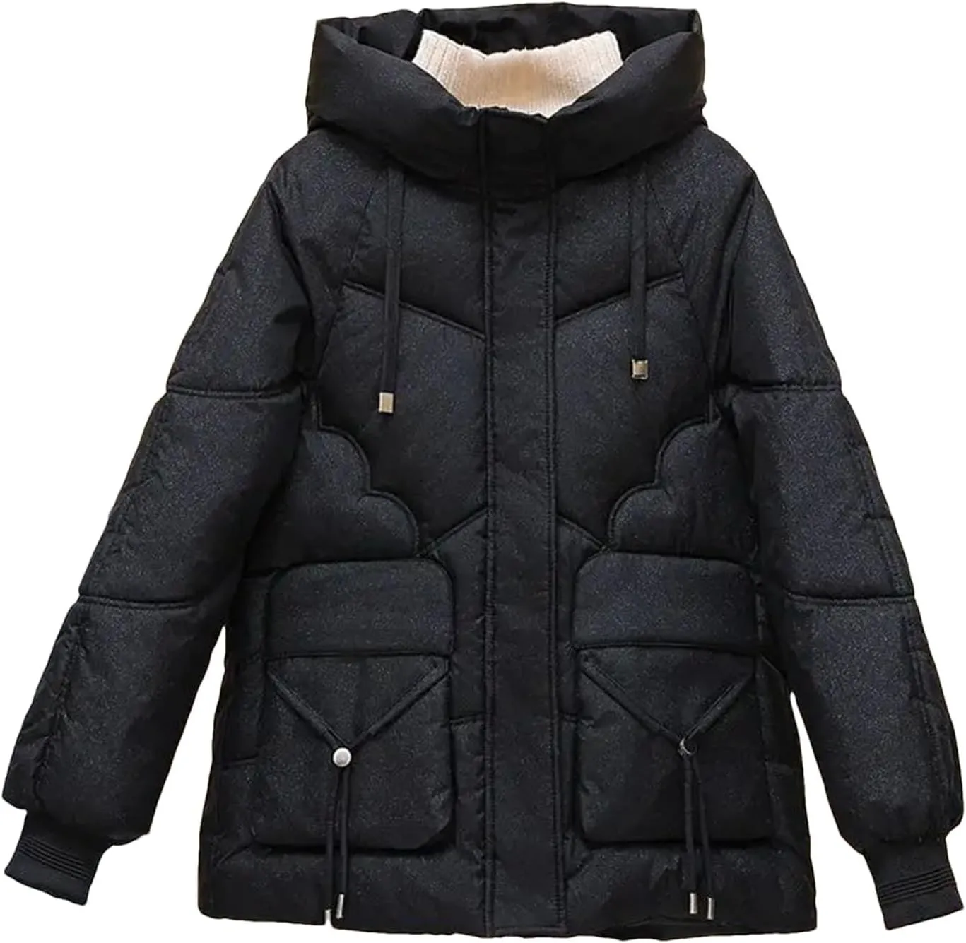 Dcvmvmn Women's Down Cotton-Padded Jacket Loose Warm Cotton Padded Parkas Coat Winter Thick Bread Outwear Black
