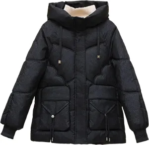 Dcvmvmn Women's Down Cotton-Padded Jacket Loose Warm Cotton Padded Parkas Coat Winter Thick Bread Outwear Black