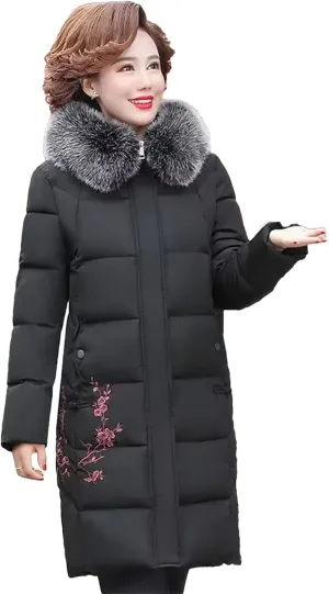 Dcvmvmn Women's Down Jacket Mid-Length Cotton Parka Coat Hooded Short Padded Puffer Overcoat