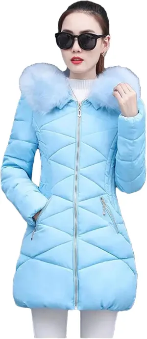 Dcvmvmn Women's Hooded Cotton Parkas Coat Thick Cotton Padded Jacket Long Down Parka Overwear Blue