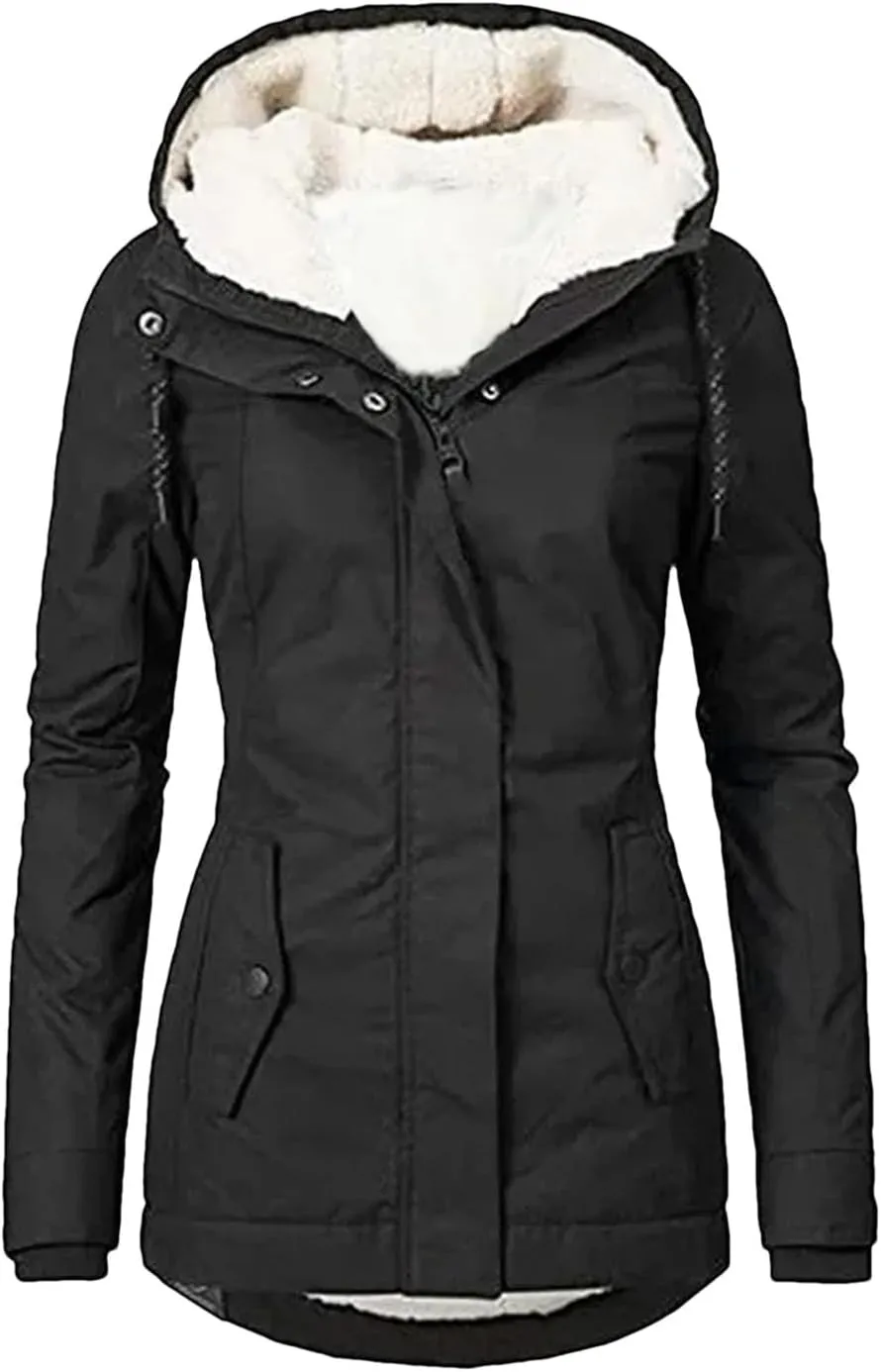 Dcvmvmn Women's Thick Down Cotton Padded Jacket Loose Casual Parkas Coats Winter Warm Hooded Outwear Black