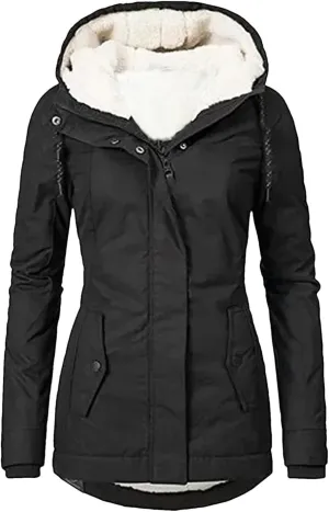 Dcvmvmn Women's Thick Down Cotton Padded Jacket Loose Casual Parkas Coats Winter Warm Hooded Outwear Black
