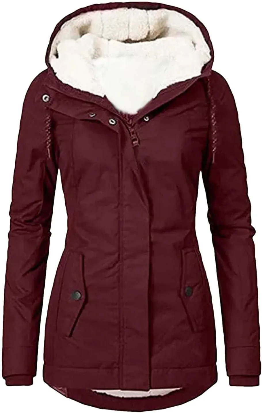 Dcvmvmn Women's Thick Down Cotton Padded Jacket Loose Casual Parkas Coats Winter Warm Hooded Outwear Red