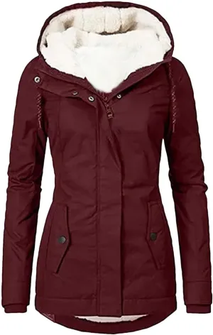 Dcvmvmn Women's Thick Down Cotton Padded Jacket Loose Casual Parkas Coats Winter Warm Hooded Outwear Red