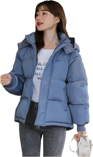 Dcvmvmn Women's Warm Down Jacket Winter Hooded Short Cotton Padded Outwear Female Loose Thicken Coat Blue