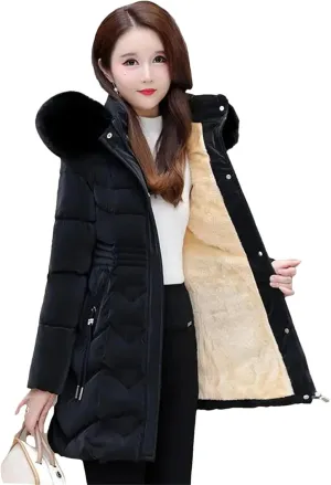 Dcvmvmn Women's Winter Down Parkas Coat Thicken Warm Snow Hooded Puffer Padded Jacket Cotton Overcoat