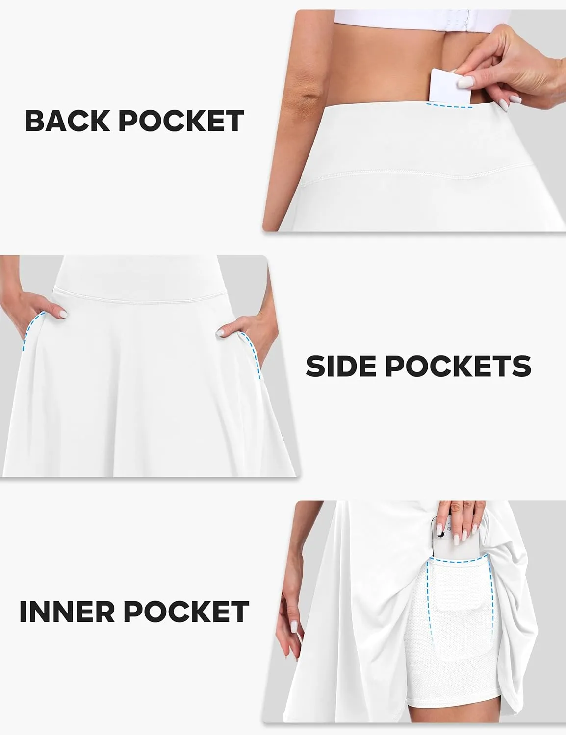 Desol 20" Women's Knee Length Tennis Golf Skirts with Shorts and Pockets High Waisted Athletic Casual Workout Skorts