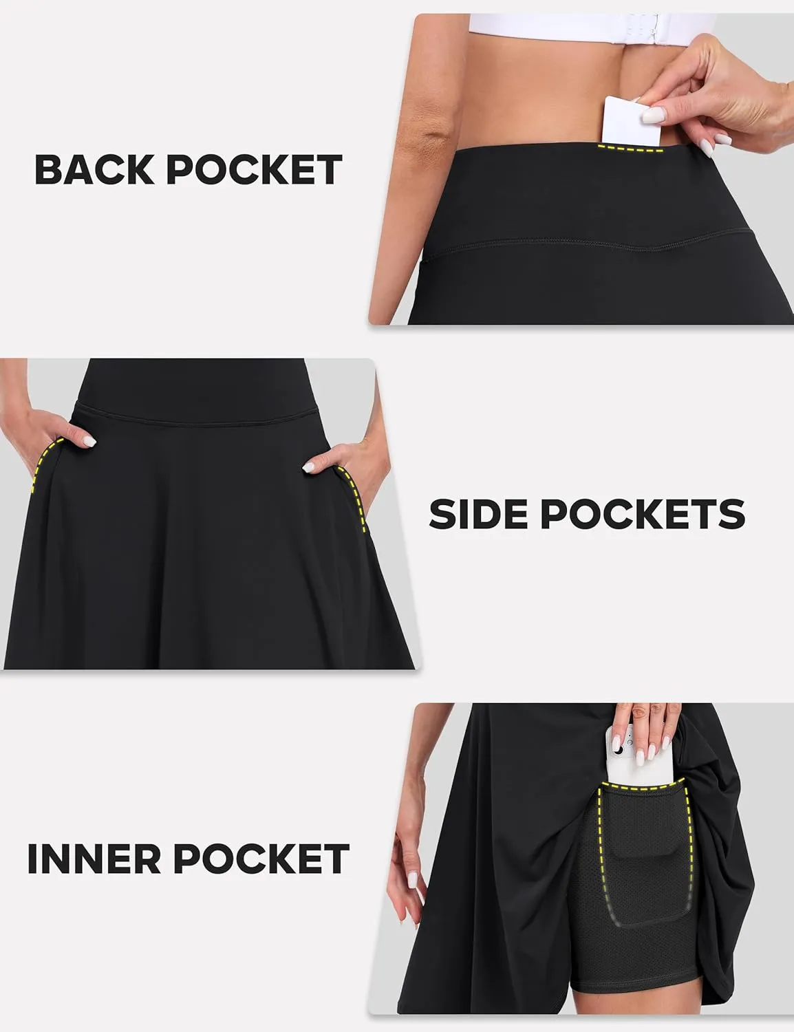 Desol 20" Women's Knee Length Tennis Golf Skirts with Shorts and Pockets High Waisted Athletic Casual Workout Skorts