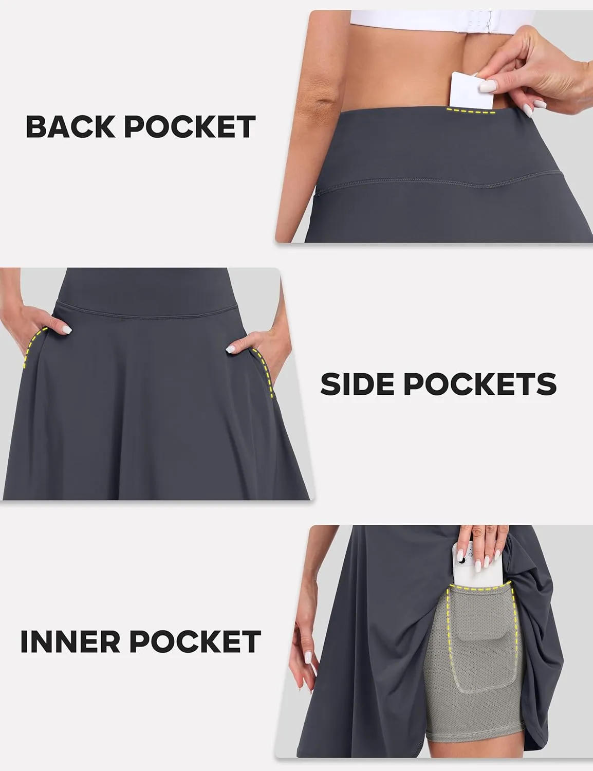 Desol 20" Women's Knee Length Tennis Golf Skirts with Shorts and Pockets High Waisted Athletic Casual Workout Skorts