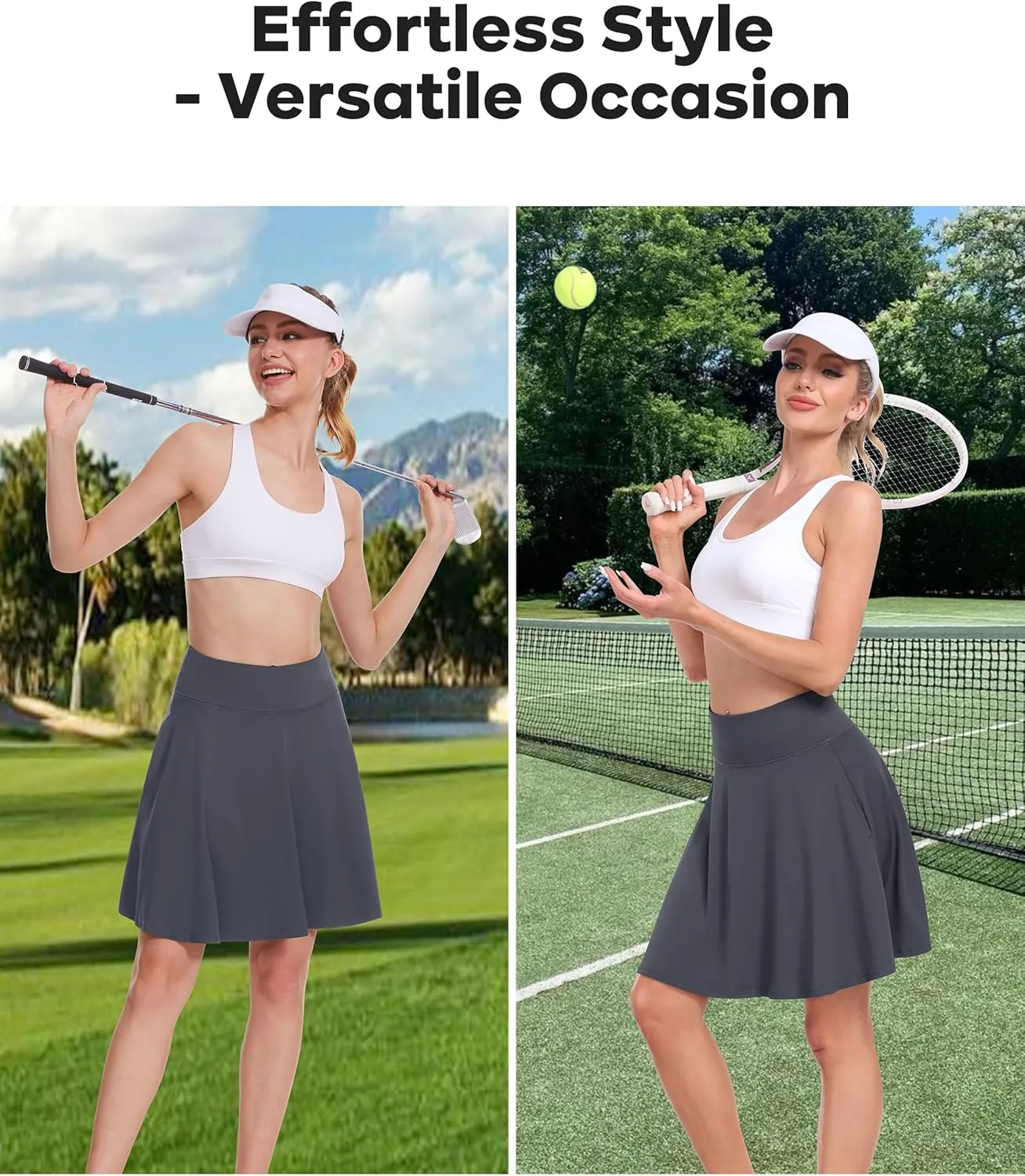 Desol 20" Women's Knee Length Tennis Golf Skirts with Shorts and Pockets High Waisted Athletic Casual Workout Skorts