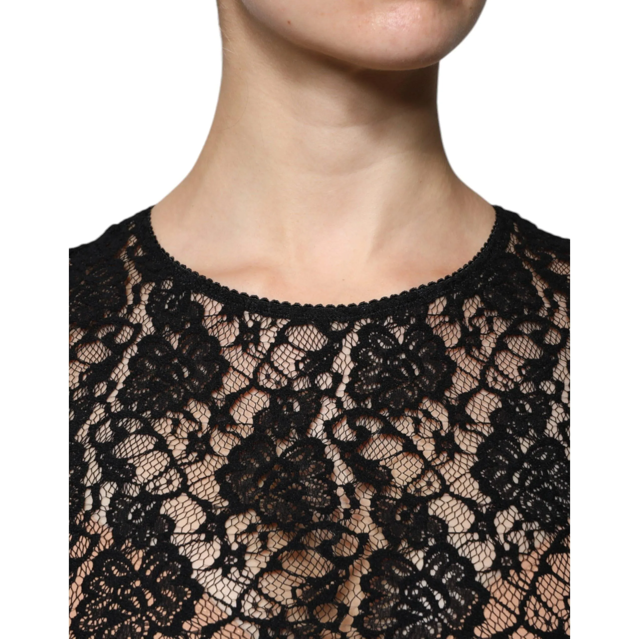Dolce & Gabbana Black Logo Stripe Lace Long Sleeves Top