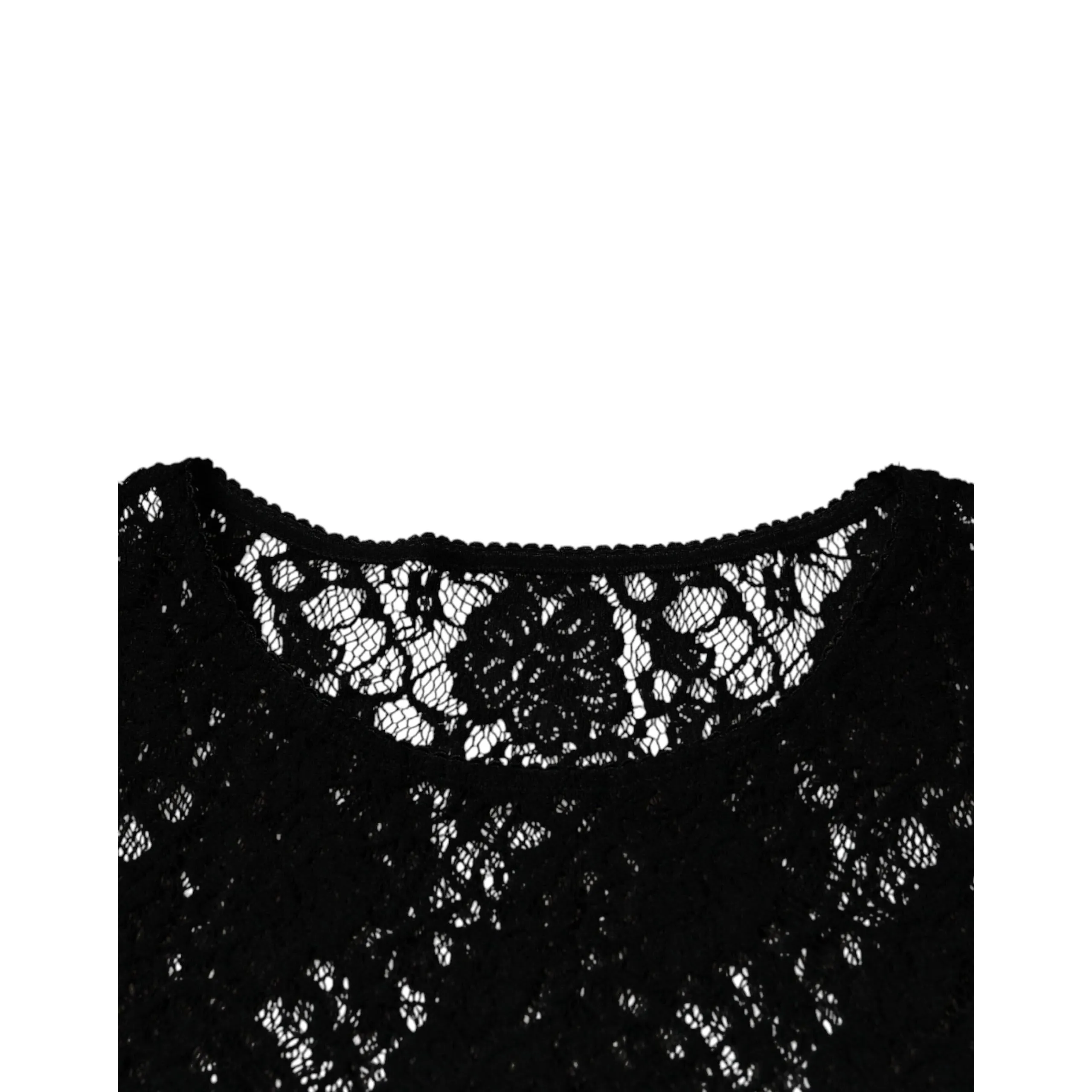 Dolce & Gabbana Black Logo Stripe Lace Long Sleeves Top