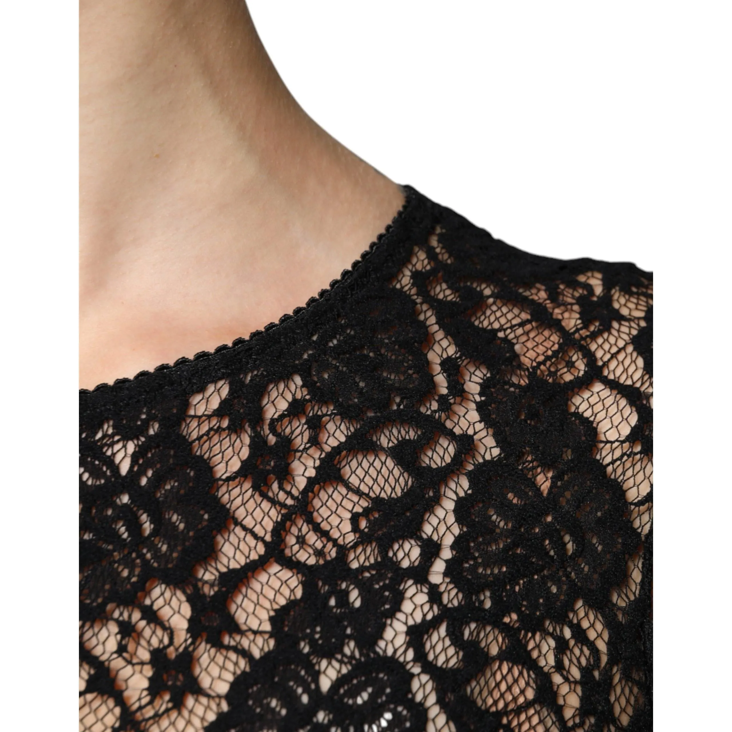 Dolce & Gabbana Black Logo Stripe Lace Long Sleeves Top