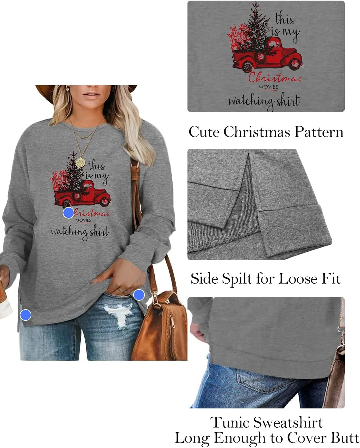 DOLNINE Plus-Size Sweatshirts for Women Casual Tops Side Slit Pullovers Shirts