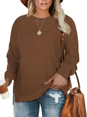 DOLNINE Plus-Size Sweatshirts for Women Casual Tops Side Slit Pullovers Shirts