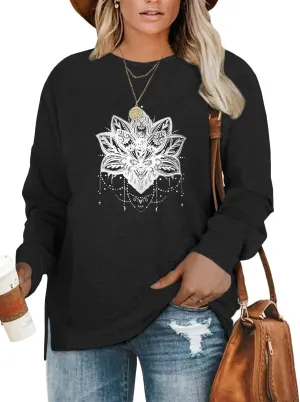 DOLNINE Plus-Size Sweatshirts for Women Casual Tops Side Slit Pullovers Shirts