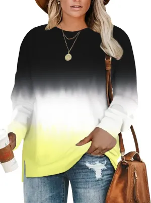 DOLNINE Plus-Size Sweatshirts for Women Casual Tops Side Slit Pullovers Shirts