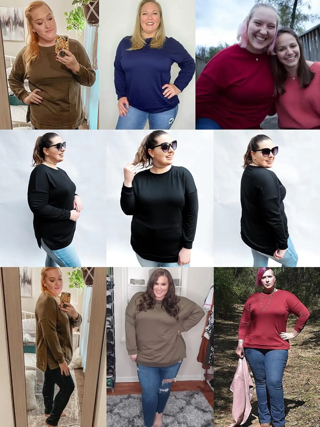 DOLNINE Plus-Size Sweatshirts for Women Casual Tops Side Slit Pullovers Shirts