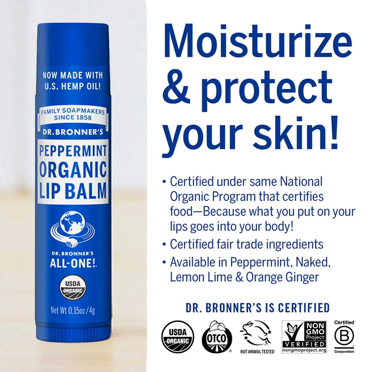 Dr. Bronner's - Organic Lip Balm (Peppermint.15 ounce, 6-Pack) - Made with Organic Beeswax and Avocado Oil, For Dry Lips, Hands, Chin or Cheeks, Jojoba Oil for Added Moisture, Cooling and Hydrating