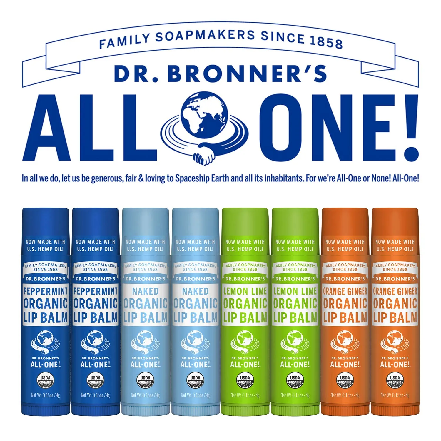 Dr. Bronner's - Organic Lip Balm (Peppermint.15 ounce, 6-Pack) - Made with Organic Beeswax and Avocado Oil, For Dry Lips, Hands, Chin or Cheeks, Jojoba Oil for Added Moisture, Cooling and Hydrating