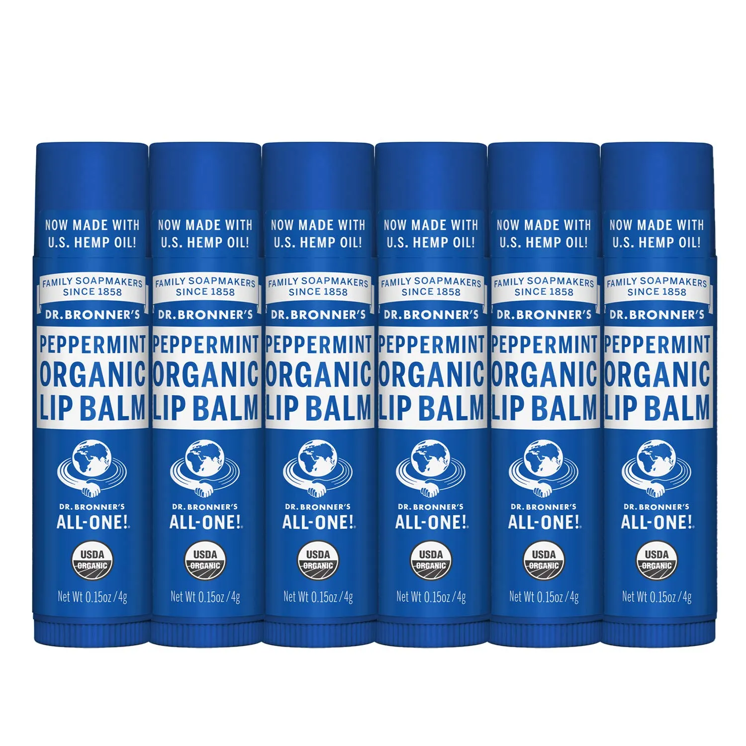 Dr. Bronner's - Organic Lip Balm (Peppermint.15 ounce, 6-Pack) - Made with Organic Beeswax and Avocado Oil, For Dry Lips, Hands, Chin or Cheeks, Jojoba Oil for Added Moisture, Cooling and Hydrating