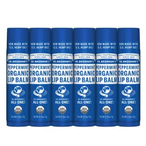 Dr. Bronner's - Organic Lip Balm (Peppermint.15 ounce, 6-Pack) - Made with Organic Beeswax and Avocado Oil, For Dry Lips, Hands, Chin or Cheeks, Jojoba Oil for Added Moisture, Cooling and Hydrating