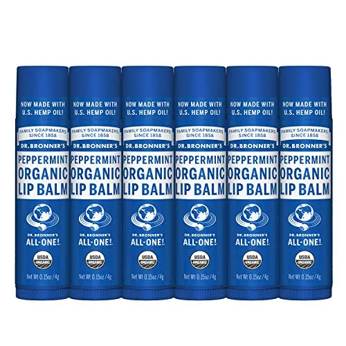 Dr. Bronner's - Organic Lip Balm (Peppermint.15 ounce, 6-Pack) - Made with Organic Beeswax and Avocado Oil, For Dry Lips, Hands, Chin or Cheeks, Jojoba Oil for Added Moisture, Cooling and Hydrating