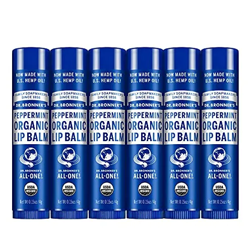 Dr. Bronner's - Organic Lip Balm (Peppermint.15 ounce, 6-Pack) - Made with Organic Beeswax and Avocado Oil, For Dry Lips, Hands, Chin or Cheeks, Jojoba Oil for Added Moisture, Cooling and Hydrating