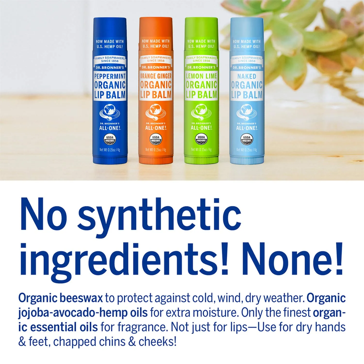 Dr. Bronner's - Organic Lip Balm (Peppermint.15 ounce, 6-Pack) - Made with Organic Beeswax and Avocado Oil, For Dry Lips, Hands, Chin or Cheeks, Jojoba Oil for Added Moisture, Cooling and Hydrating