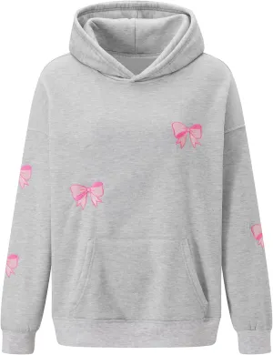 DSORVICD Women Bow Graphic Sweatshirt Y2k Long Sleeve Oversized Hoodies Cute Loose Fit Pullovers Teen Girls Preppy Streetwear
