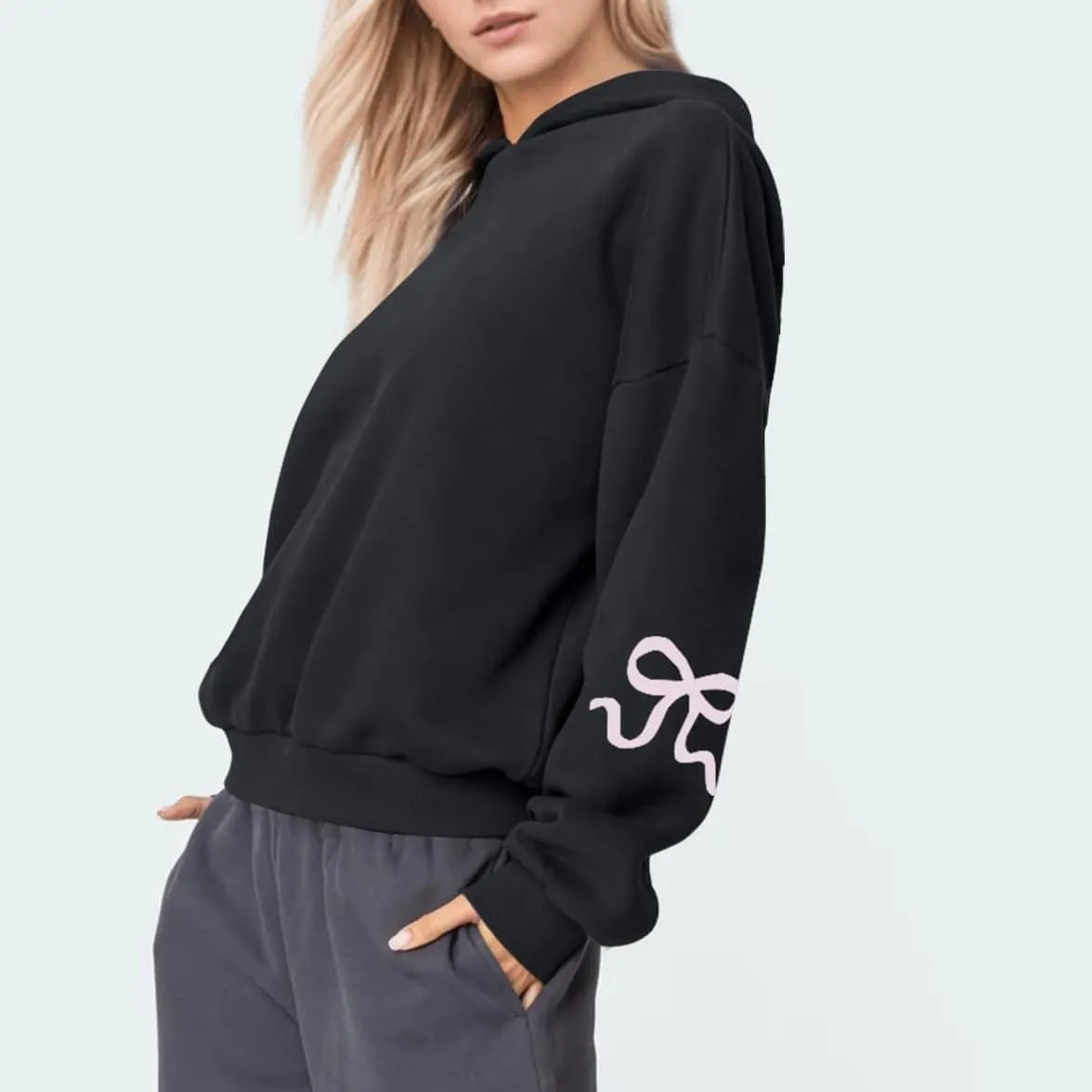 DSORVICD Women Bow Graphic Sweatshirt Y2k Long Sleeve Oversized Hoodies Cute Loose Fit Pullovers Teen Girls Preppy Streetwear