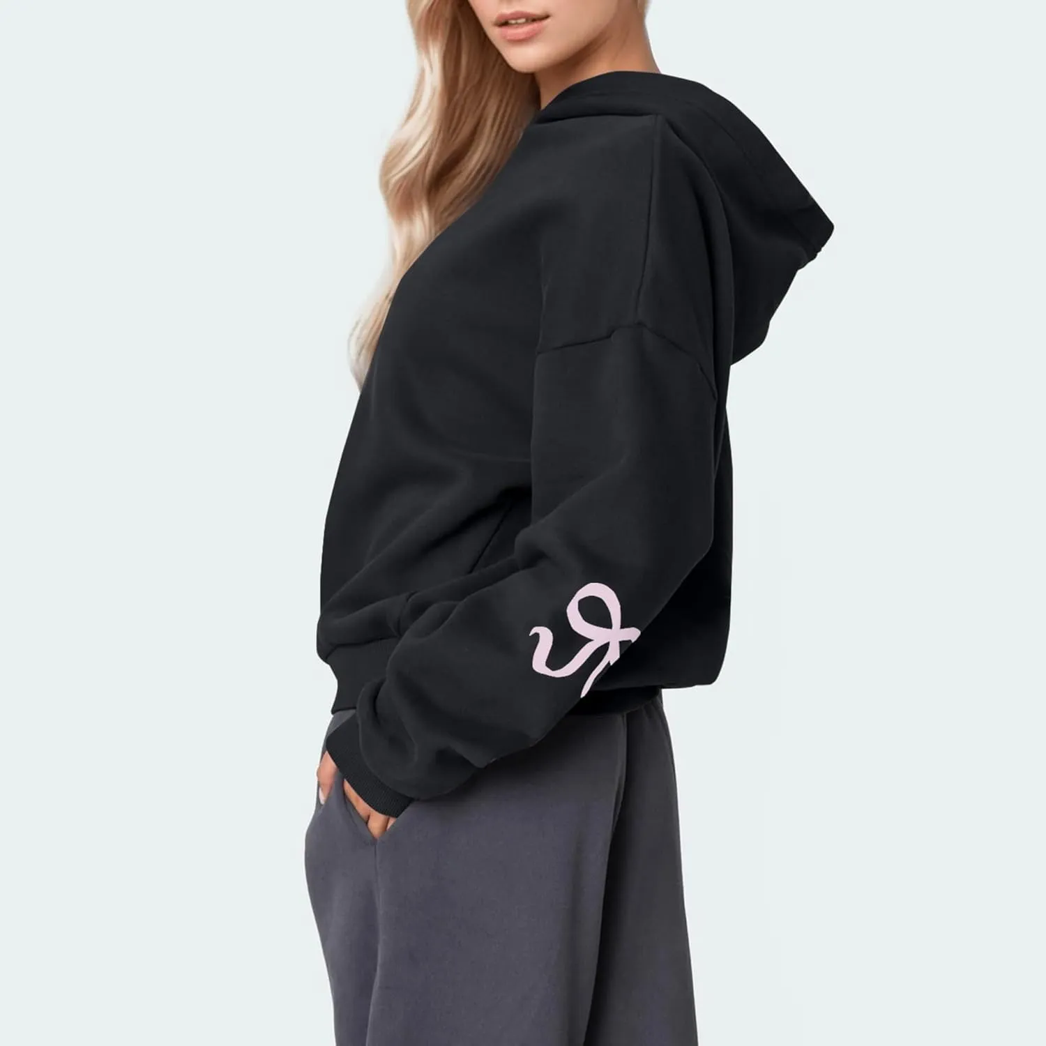 DSORVICD Women Bow Graphic Sweatshirt Y2k Long Sleeve Oversized Hoodies Cute Loose Fit Pullovers Teen Girls Preppy Streetwear