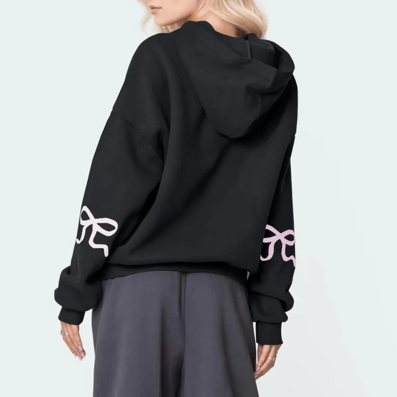 DSORVICD Women Bow Graphic Sweatshirt Y2k Long Sleeve Oversized Hoodies Cute Loose Fit Pullovers Teen Girls Preppy Streetwear
