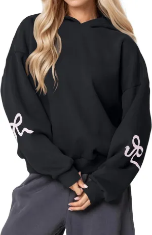 DSORVICD Women Bow Graphic Sweatshirt Y2k Long Sleeve Oversized Hoodies Cute Loose Fit Pullovers Teen Girls Preppy Streetwear