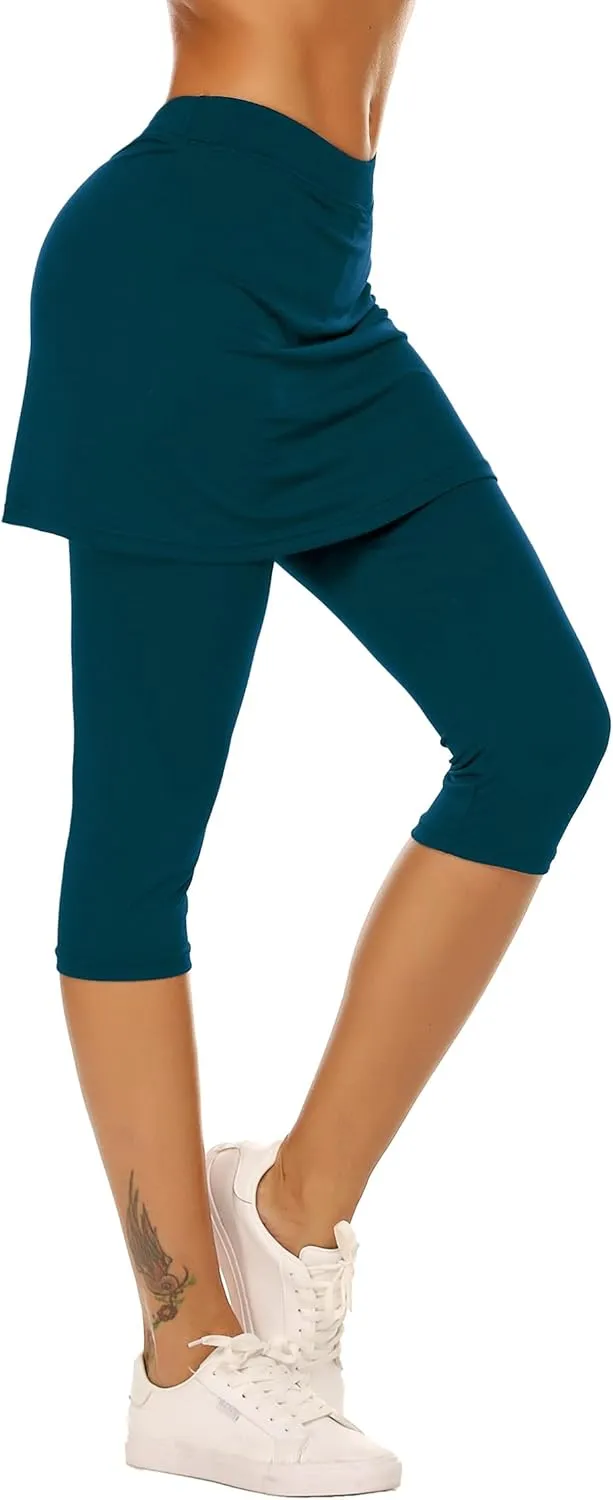 Ekouaer Skirted Leggings for Women Tennis Golf Skorts Capris Gym Yoga Legging with Skirts