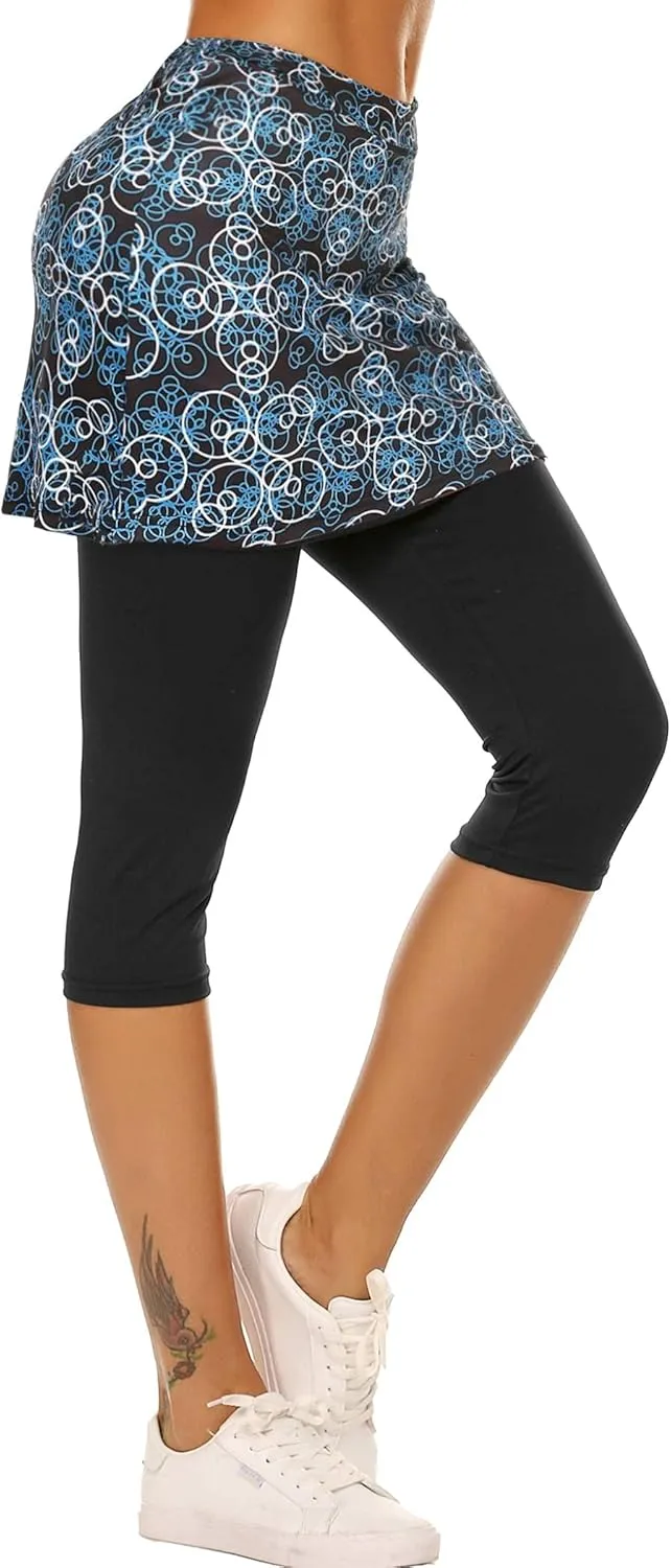 Ekouaer Skirted Leggings for Women Tennis Golf Skorts Capris Gym Yoga Legging with Skirts