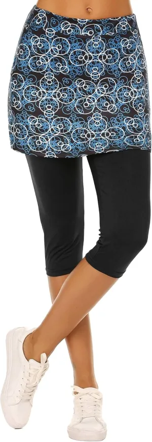 Ekouaer Skirted Leggings for Women Tennis Golf Skorts Capris Gym Yoga Legging with Skirts
